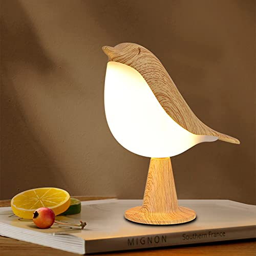 Lampe de Table de Chevet à Commande Tactile Lampes Aromatiques Lampe de Bureau de Chevet Led en Forme D'oiseau Mignon avec Port de Charge USB 3 Voies Dimmable Creative Night Light Lampe de(Bois)
