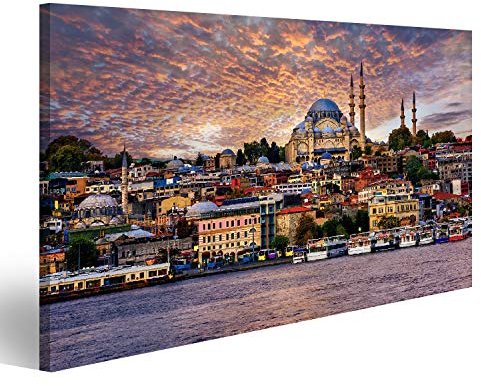 Prime Bild auf Leinwand Goldenes Horn Und Die Altstadt Von Istanbul Auf Dramatischem Sonnenuntergang Türkei Wandbild Poster Ku