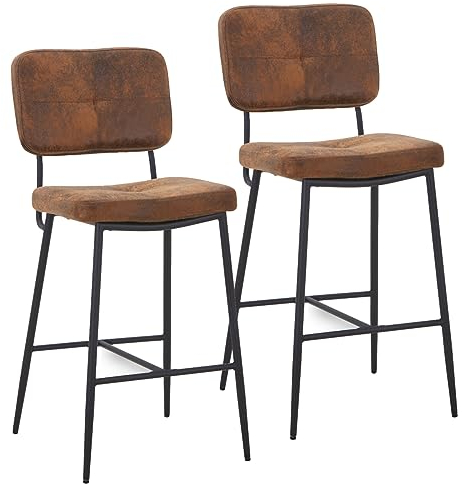 HOOZ 2er Set Barhocker mit Lehne, Wildleder Optik Barstuhl, Tresenhocker Bistrohocker mit Rückenlehne für Wohnzimmerstuhl, Esszimmer und Konferenzraum (Braun Lederoptik)