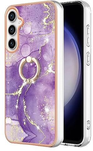 Huzhide Samsung Galaxy S23 FE 5G Case Marble, Ultra-Thin Silicone Gel Phone Cover with Ring Kickstand Shockproof Impact Cover for Girls Women Soft TPU Protective Case for Samsung S23 FE 5G, Purple