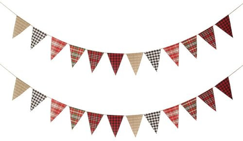 Paquete de 2 banderines de tela a cuadros de Navidad, total de 24 banderas triangulares de color rojo, verde, beige, negro, para boda, Navidad, cumpleaños, Año Nuevo, fiesta, decoración colgante