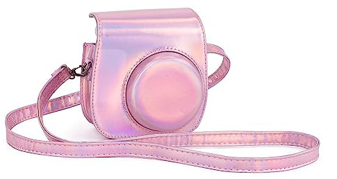 Riosin Instant Mini 12 Kameratasche für Fujifilm Instax Mini 12/11, Hochwertige PU Leder Kameratasche mit Tasche und Abnehmbarem und Verstellbarem Schultergurt (Magisches Rosa)