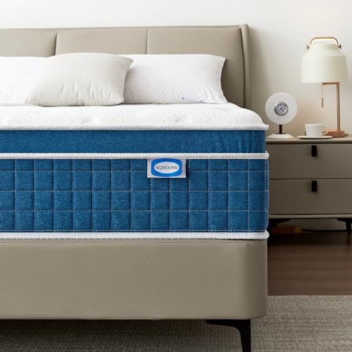 SEZMOONSI King Size Mattress 10.6 Inch, 5FT Medium Firm Memory Foam Mattress Kingsize, Hybrid Individually Pocket Sprung, King Bed Mattresses for Back Pain Relief,150x200x27cm