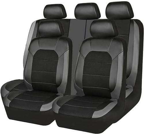 KEAAN Leder Full Set Leder Sitzbezüge für Seat Arona 2017-2023,Sitzkissen Protektoren Sets Atmungsaktive Komfortables Sitzbezüge Sets Auto Zubehör,A/Black-Gray
