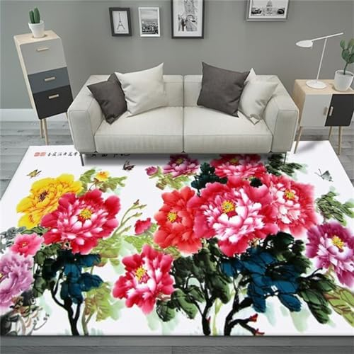 RUGMRZ Chinesischer Stil Teppich Blumenmuster Teppich Mädchen Schlafzimmer Dekoration Waschbar 200X300Cm Kinder Teppich Mädchen Teppich Pflegeleicht Rot Teppich Jungen Teppich Kinderzimmer Maedchen