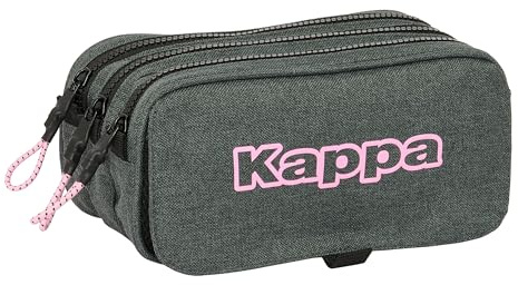 Safta Kappa Silver Pink - Dreifachmäppchen für Kinder, ideal für Kinder im Schulalter, bequem und vielseitig, Qualität und Widerstandsfähigkeit, 21,5 x 8 x 10 cm, Grau meliert