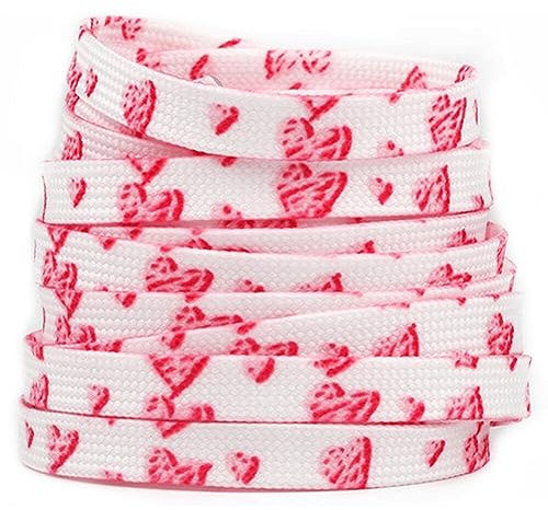 Lacets Plats en Forme de cœur Rose et Blanc pour Femmes, Baskets en Toile Haute, Lacets de Sport pour Chaussures