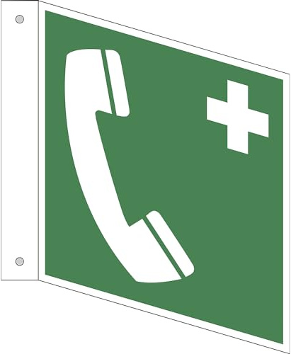 kaiserkraft | Rettungszeichen | Notruftelefon | VE 10 Stk | Kunststoff | Fahnenschild | 150 x 150 mm