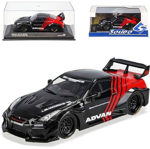 alles-meine.de GmbH Nisan Skyline GTR R35 Coupe Schwarz mit Rot Tuning LB Liberty Walk Body Kit Ab 2009 1/43 Solido Modell Auto mit individiuellem Wunschkennzeichen