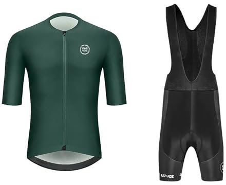 RUMAOZIA Men's Cycling Jersey Short Sleeve Bib Shorts Breathable Elastic Quick Drying Bicycle Jersey Short Sleeve Set Cycling Clothing Set with 3D Seat Padding, Green, XXXL
