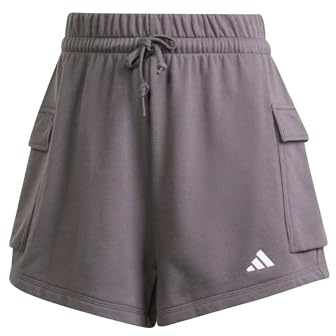 adidas Women's Essentials Small Logo French Terry Cargo Shorts, Grey Strata/White, M
