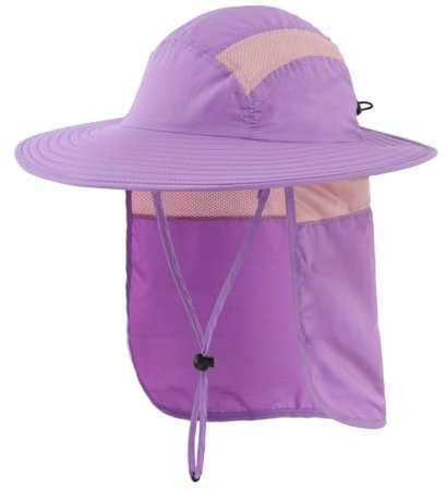 Magracy Herren UPF 50+ Sonnenhut mit Nackenschutz breite Krempe Netzstoff Safari-Hut Wandern Angeln Hut faltbar Damen Lila