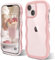 ORDA for iPhone 13 case for iPhone 14 case Cute Wave Frame Curly Shape Shockproof Hard PC Phone Cover for Women and Girls Compatible with for 6.1 inchs Pink