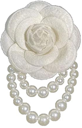 HUANIZI Stoff-Brosche mit Kamelien-Blume, Perlen, Anstecknadeln, Modeschmuck, Brosche für Damen, Hemd, Kragen, Zubehör