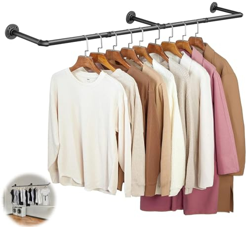 Kasanni Appendiabiti Per Tubo Industriale 184 Cm Metallo Rimovibile Barra Appendiabiti Da Muro Viene Fornito Con 3 Basi Per Appendere Gli Abiti, Risparmiando Spazio In Camera Da Letto