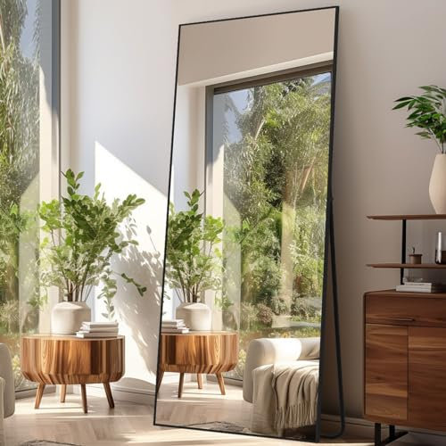 LunaMirror Spiegel Ganzkörperspiegel 180 x 76 cm Stehspiegel Bodenspiegel Groß Standspiegel für Schlafzimmer Wohnzimmer Flur Eingang Wandspiegel Schwarzer