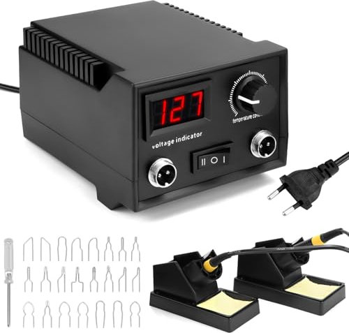 QWORK® Pyrographie Maschine, Brandmalerei Maschine mit Digitalanzeige, Brandmalerei Set 60W, Holzbrenner Set mit 2 Holzbrennstift, Einstellbare Temperatur