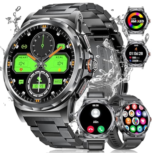 LIGE Montre Connectée Homme avec Appel Bluetooth et Assistant Vocal, 3 Bracelets, étanche 5 ATM/120+ Modes de Sport, 1.43'' AMOLED Smartwatch Android iOS