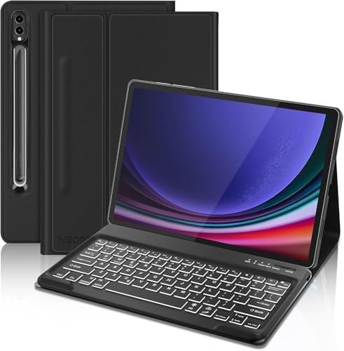 IVEOPPE for Samsung Galaxy Tab S9 Plus Case Keyboard, Keyboard for Galaxy Tab S10+ Tablet, Case for Samsung Tablet S9+ 12.4'' 2023 with Detachable Wireless Backlit Keypad, Black