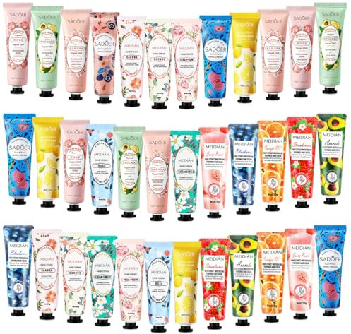 Handcreme Geschenkset, 36 Pack Mini Handcreme Frauen Kleine Dankeschön Geschenke Hände Fuß Feuchtigkeitscreme Weihnachtsgeschenke Handcreme für Sehr Trockene Hände, 1080ml