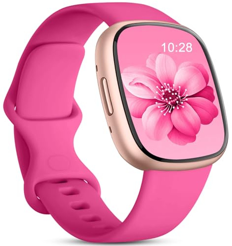 Odbeai Kompatibel mit Fitbit Sense&Sense2 Bändern/Versa 3 & 4 Bändern, für Damen und Herren, weiches Ersatzarmband, Sportarmband, Zubehör für Versa 3 & 4/Sense & Sense2 Smartwatch (groß, Hot Pink)
