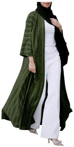 Mode Muslimischen Kimono Abaya Cardi Robe Gestreiften Ethnischen Cardigan Mittleren Kaftan Mit Taschen Muslimische Ring (Green, XL)