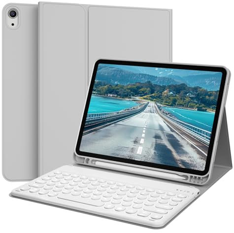 GKABXY for ipad (A16) 10th/11th Generation case with Keyboard (2022/2025) 10.9/11 Inch, Soft TPU Back with Pen Holder, 7 Colors Backlit Bluetooth Round Key Keyboard, Auto Sleep/Wake, Gray