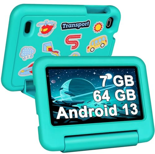SEBBE Niños Tablet,7GB RAM + 64GB ROM(TF 1TB) Tablet para Niños con 7 Pulgadas,Control Parental | Educación Infantil+Juegos | Cámara Dual | 3500mAh | Bluetooth 5.0,con Funda EVA Verde