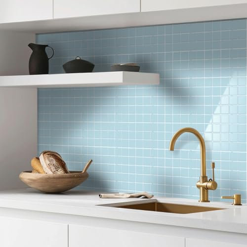 Alwayspon 10 Sheet Blue 3D Vinyl Wall Tile Sticker Transfers, Thicken Peel and Stick Self-Adhesive Waterproof Splashback Stick on Tile Decals for Kitchen Bathroom Wall, 10inchx10inch