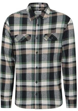 Mountain Warehouse Trace Mens Flannel Cotton Shirt | Lightweight & Breathable Casual Checks Long Sleeve Shirt, Comfy & Soft Buttoned Front Pockets, For Casual Wear, Everyday Wear
