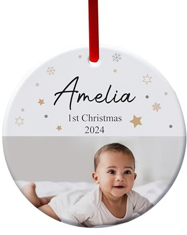 Personalised Babys First Christmas Bauble 1st Xmas Tree Decorations Custom Baby Name Ceramic Christmas Bauble Keepsake Xmas Present