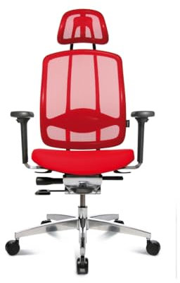 Wagner AluMedic 10 ergonomischer Profi Bürostuhl Drehstuhl Schreibtischstuhl mit Dondola-System für 3D-bewegtes Sitzen, Armlehnen und Kopfstütze, rot