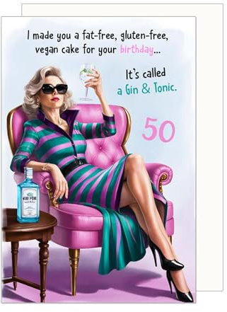 Edition Seidel Premium Glückwunschkarte zum 50. Geburtstag mit Umschlag. Geburtstagskarte Happy Birthday Billet Karte für Frau Freundin Mann Happy Birthday Gin Tonic lustig Humor (GZ362-50 SW025)
