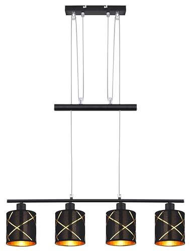 INNOVATE Pendelleuchte 4-flammig | Hängelampe höhenverstellbar, Wohnzimmerlampe, Pendelleuchte Esstisch, LED Lampe, Deckenlampe schwarz, Hängeleuchten & Pendelleuchten, Hängeleuchte Schwarz/Gold