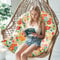 joomie Egg Swing Chair Cushion Replacement Waterproof 120x84x18 cm Thicken Outdoor Patio Hanging Basket Chair Cushions Removable Pad with Ties for Garden Cocoon Egg Hammock Chair, Daisy