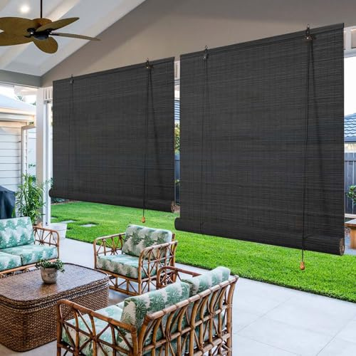 Store Bambou Intérieur Exterieur Store Enrouleur 80% D'occultation Roseau Rideau de Paille Pour Pergola Jardin Balcon Cuisine Bureau 50-180cm De Large Intimité Facile à Installer(W70xH120cm)