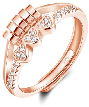 Lynizo Anxiety Ring, Damen 925 Sterling Silber Anti Stress Ring mit Perlen | Herz/Stern/Twist Offen Verstellbar Angst Rings mit Zirkonia, Damen Mädchen Fidget Stressring, Silber Finger Antistressring