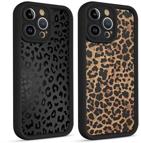 Saqmkil 2 Stück Hülle für iPhone 14 Pro 6,1'', Aesthetic Leopard Muster Design Mädchen Frauen Geschenk Matte Handyhülle, Weich Dünn Silikon Süßes Motiv Kratzfeste Stoßfest Case Schutzhülle - Schwarz