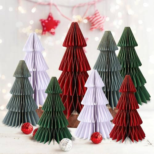 BestoFun 8 Stück Weihnachtsbaum Tischdeko Magnetverschluss Grau Weiß Grün Rot Weihnachten Papierbaum Tischdeko Innen Weihnachten Dekoration für Weihnachtsdeko
