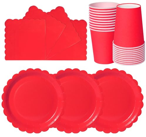hailstones Rouge 72 Pièces Vaisselle en Papier pour Anniversaire Enfants : Assiettes, Gobelets, Serviettes - 24 Invités