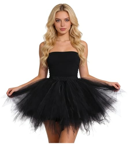 Tüllrock Damen Kurz Tüllrock Karneval Kostüm Tütü Damen 50er Vintage Ballettrock Petticoat Elastische Hohe Taille Tanzkleid Rock Unterrock Ballett Tutu A-Linie Puffy Fee Tüll Röcke