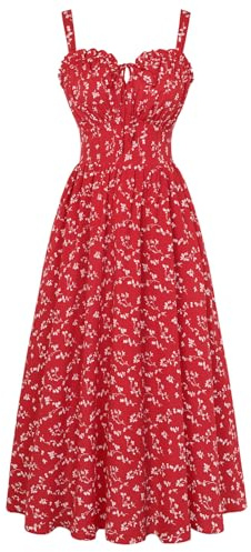 SCARLET DARKNESS Damen Sommerkleid Lang Ärmellos Blumendruck Chiffonkleid Spaghettiträger Strandkleid mit Taschen