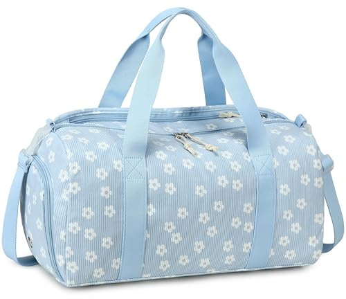 LEDAOU Sporttasche Kinder, Schwimmtasche, Reisetasche, Schuhfach, Nassfach (Cord- Kleine Blaue Blumen)