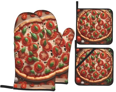 Guanti da cucina porta pentole HJFCZH Tomato Pizza Immagine ispessita pratico isolamento termico anti-scottatura per cottura in cucina