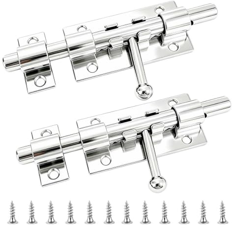 2Pcs Stainless Steel Door Bolt Lock 5 Inch Sliding Latch with Screws | Heavy Duty Slide Lock Gate Bolt, Padlock Hole Design for Bathroom Bedroom Garden Garage Wooden Doors, Easy Installation