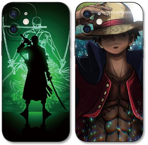 4 Pack Manga Phone Case For iPhone 12 mini 5.4‘’, Anime Luffy Gear 5 Nika Zoro Cartoon Pattern Shockproof Aesthetics Design Full lens Protection Cover for Children Boy Girl