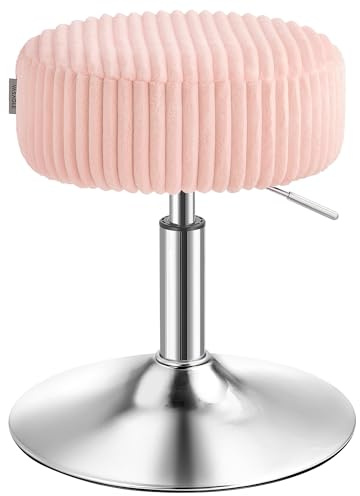 VASAGLE Schminkhocker, höhenverstellbar, 360° drehbar, Cord | Schminkstuhl, Sitzhocker, dicke Polsterung, für Schlafzimmer, Küche, Esszimmer, modern, Rosa, ISLAND Kollektion LJB128S101
