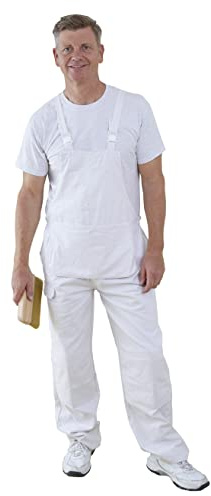Fit For The Job 100% Cotton Drill, Protects Against Paint Splashes | Multi Pocket White Painter & Decorator's Bib and Brace Overalls Dungarees, Soft Comfortable Pre-Shrunk Cotton Fabric - Small