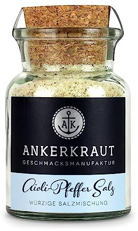 Ankerkraut Aioli-Pfeffer Salz, für Aioli-Butter, Finisher-Salz, 155g im Korkenglas