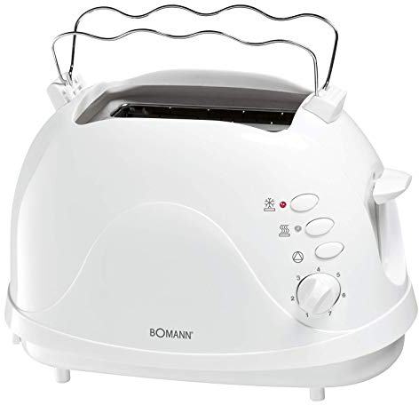 Bomann Toaster TA 246 CB, 2 Scheiben-Toaster, Brötchenaufsatz, Auftau-/Aufwärm-/Schnellstoppfunktion, 700 Watt, Weiß